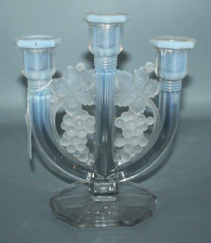 1930s Barolac three-light glass candelabrum